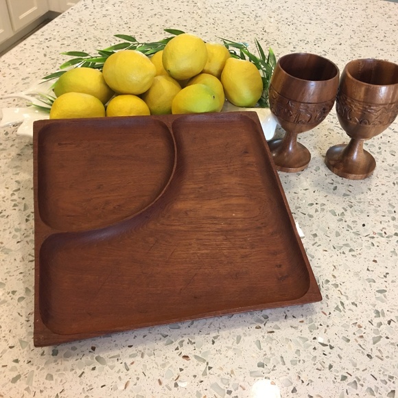 Not Known Other - Handcarved Teak Tray & Goblets